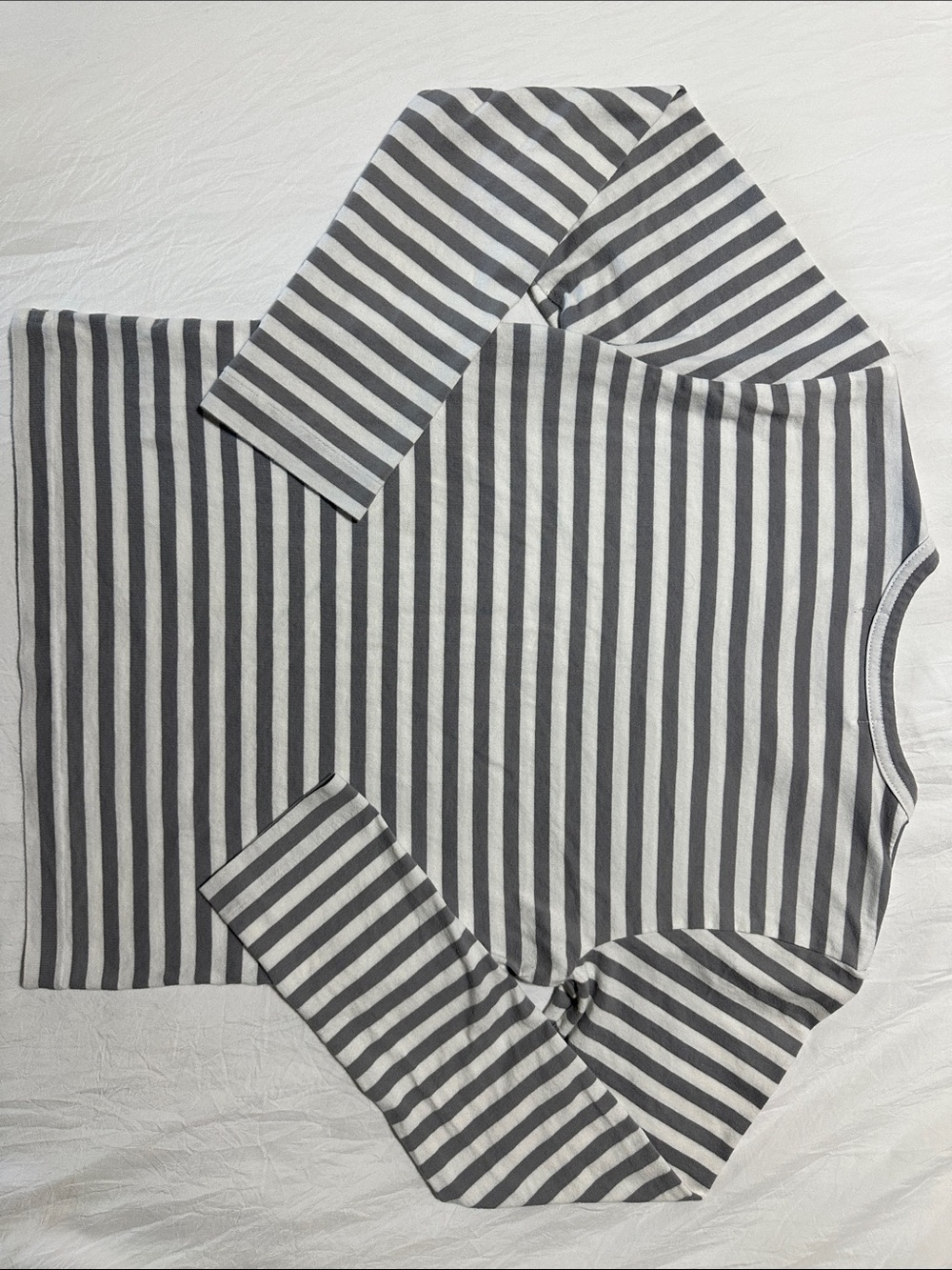 Comme des Garçons PLAY Gray & White Striped Long Sleeve Tee with Red Heart - Picture 5 of 8